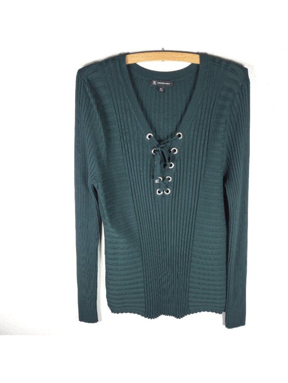 INC International Concepts Emerald Green Ribbed Lace Up Front Tunic Sweater XXL